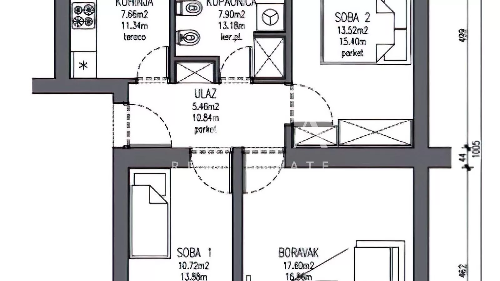Zagreb center, 2-bedroom apartment 65m2 + parking for sale